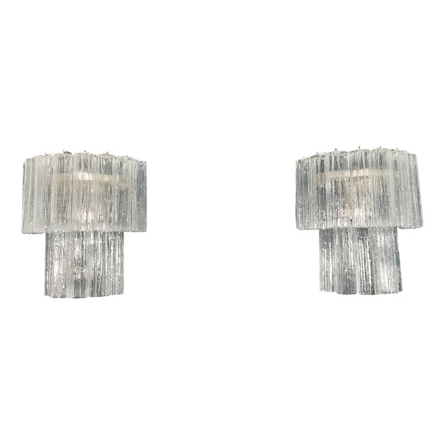 Vintage Murano Glass Tube Wall Sconces, 1990s, Set of 2 For Sale