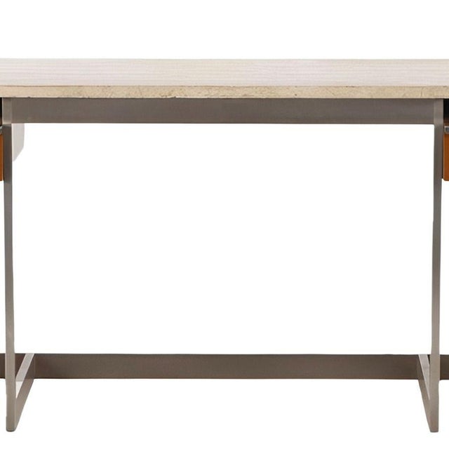 French Large Executive Desk With Travertine Top and Steel Base. France, 1970's For Sale - Image 3 of 7