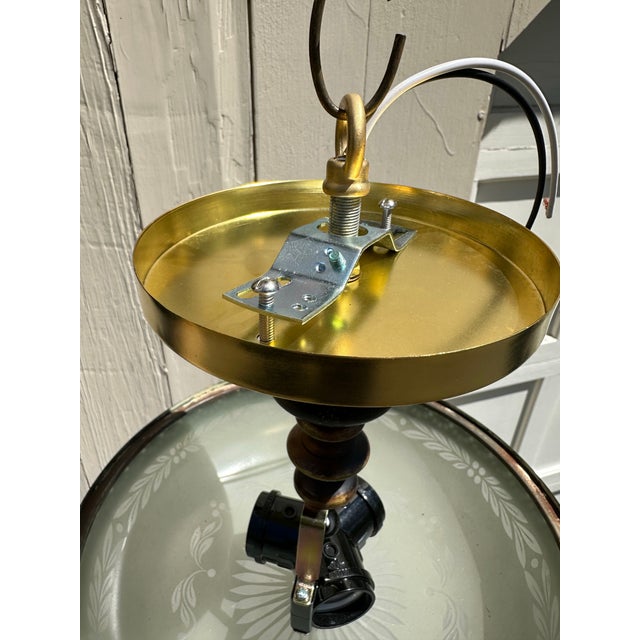 1930s Vintage Flush Mount Fixture With Vintage Glass Shade For Sale - Image 5 of 9