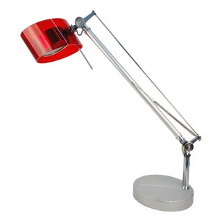 Vintage Red and Chrome Table Lamp, 1980s For Sale