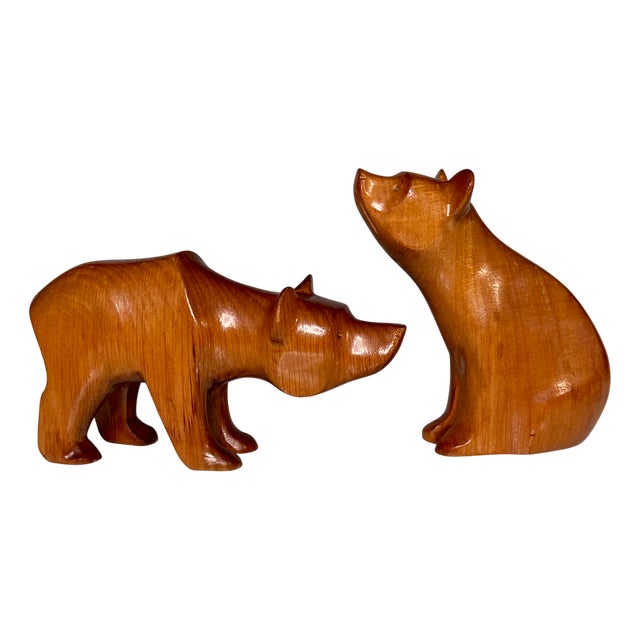 Hand-Carved Bear Animal Figurines, Rhön, Germany, 1960s, Set of 2 For Sale