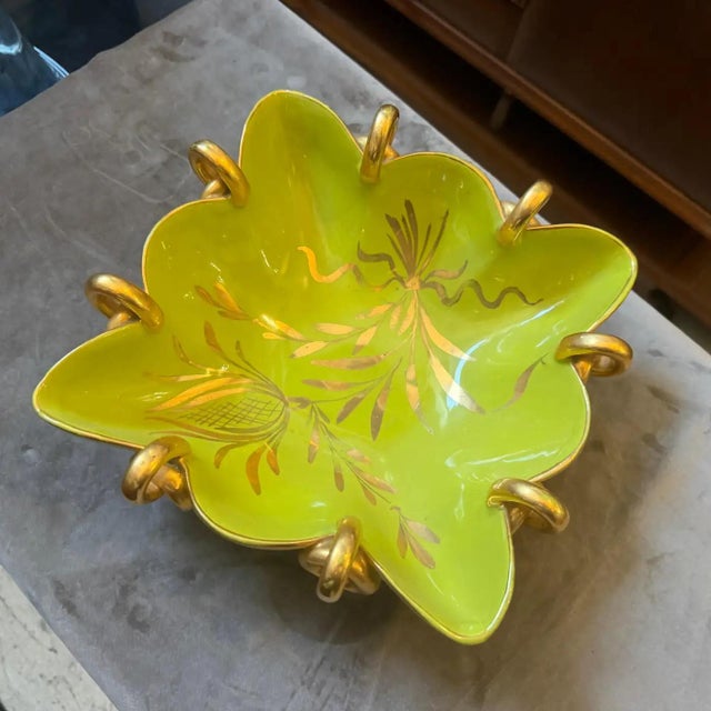 Mid-Century Modern 1950s Gio Ponti Style Green and Gold Ceramic Italian Square Bowl by Essepi For Sale - Image 3 of 13