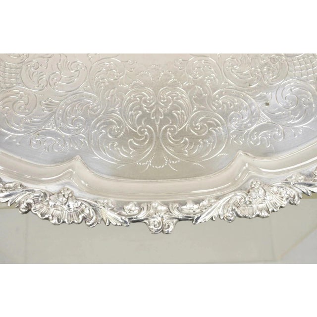 Mid 20th Century Antique Victorian English Sheffield Ornate Oval Footed Serving Platter Bar Tray For Sale - Image 5 of 11