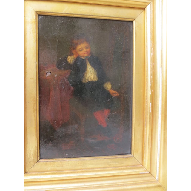Red Painting of a Child Late 19th Oil on Canvas For Sale - Image 8 of 8