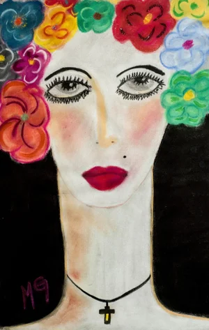2018 “Frida” Contemporary Expressionist Pastel Portrait Drawing on Paper by Maria Grazia Facciolà