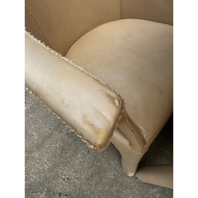Tan Vintage Budji Layug Style Leather and Rattan Barrel Chairs - Set of 4 For Sale - Image 8 of 10