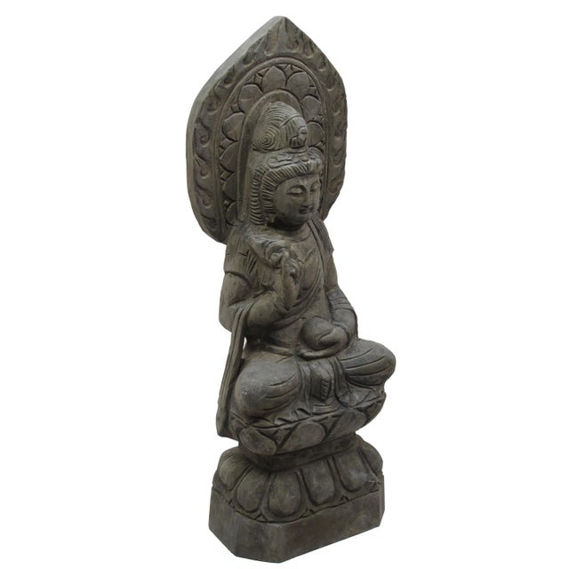 Chinese Hand Carved Tall Stone Seating Buddha Status For Sale - Image 3 of 8