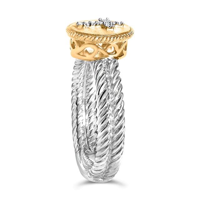 18K Yellow Gold Plated .925 Sterling Silver Diamond Cross Ring with Satin Finish (I-J Color, SI1-SI2 Clarity) - Ring Size 6 For Sale - Image 4 of 7