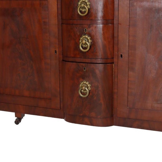 Brown Antique American Empire Classical Flame Mahogany Sideboard, Bronze Pulls, C1840 For Sale - Image 8 of 18