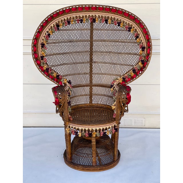 Mid-Century Modern Spectacular 1950 Peacock Rattan Bamboo Armchair in Mackenzie Zie Childs Style For Sale - Image 3 of 9