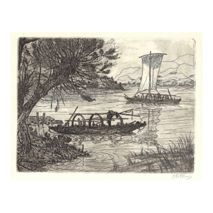 1950s Southeast Asia River Etching