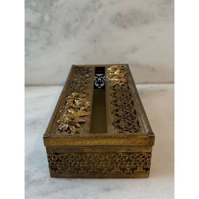 Mid 20th Century Vintage Hollywood Regency Gold Filigree Tissue Box Cover For Sale - Image 5 of 12