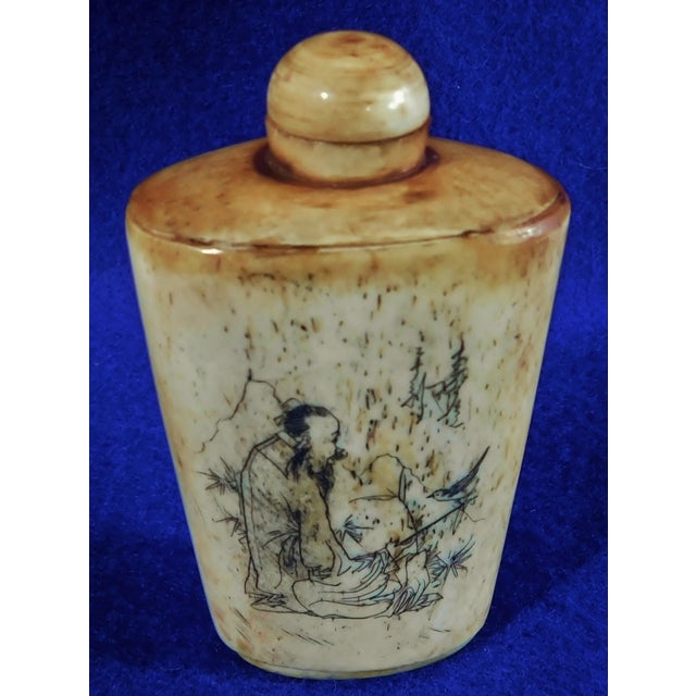Chinese Vintage Mid Century Chinese Hand Carved Figural Bone Snuff Bottle For Sale - Image 3 of 11