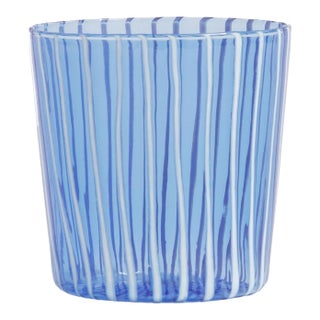 Marina White Stripe Glass Tumbler- Blue, Set of 6 For Sale