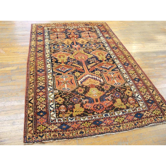 Antique Persian Kurdish rug, size: 5'0" x 7'7". Antique Persian Geometric Medallion Hand Knotted Pile Rug, Country of...