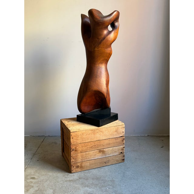 Mid Century Abstract Figural Wood Sculpture on Stand For Sale - Image 12 of 12