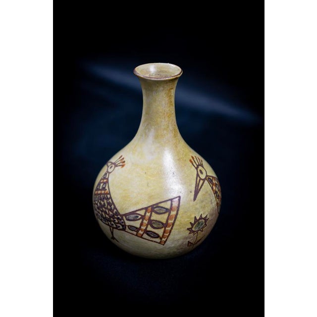 Mid-Century Modern Mid-Century French Soliflore Vase in Glazed Ceramic with Incised Decoration of Stylized Birds by Olivier Pettit, France, 1950-1960 For Sale - Image 3 of 13