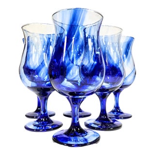 Cobalt Smoke Hurricane Goblets- Set of Six For Sale