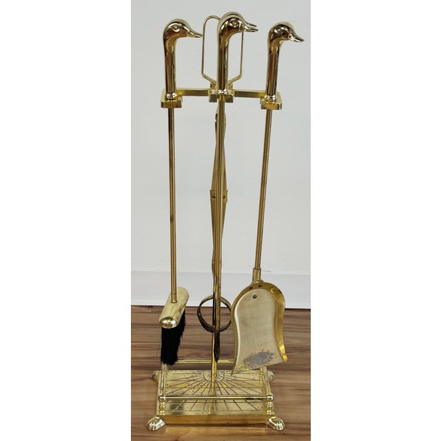 Vintage Brass Mallard Duck Fireplace Tools For Sale - Image 4 of 11