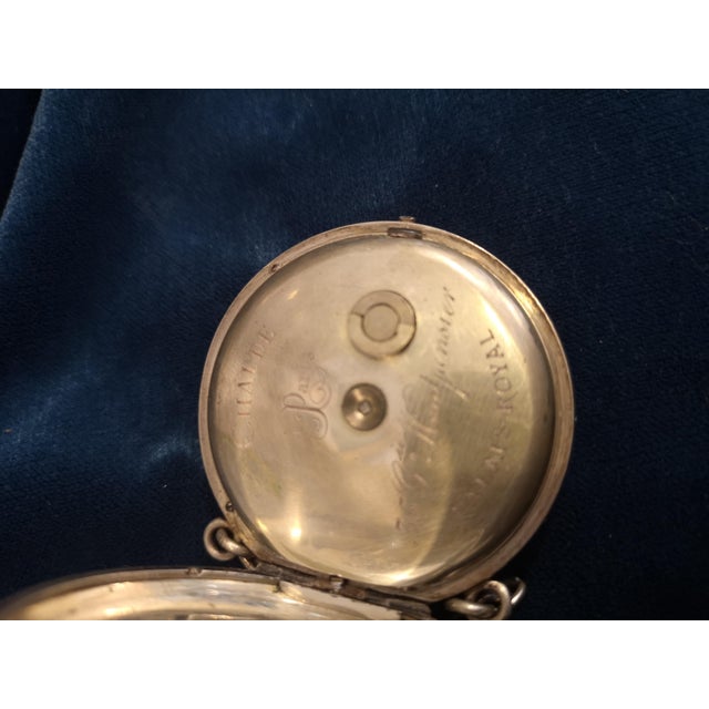 French Sterling Silver Pocket Watch with Chain For Sale - Image 9 of 18