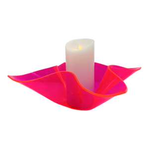 1960s Retro Mid-Century Modern Neon Pink Acrylic / Lucite Pillar Candleholder