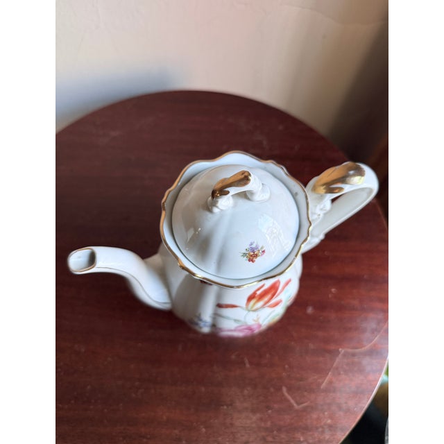 Mid-20th Century Bavaria Bernadotte Style Fluted Porcelain Coffee Pot Floral Gold Trim For Sale - Image 11 of 14
