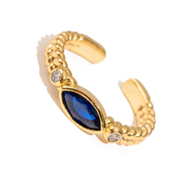 Sapphire Teardrop Gemstone Adjustable Gold Ring, Size 8 For Sale In Miami - Image 6 of 9