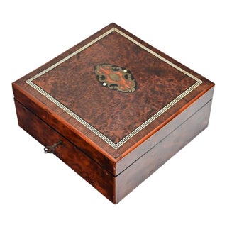 English 19th Century Square Inlaid Jewelry Box For Sale