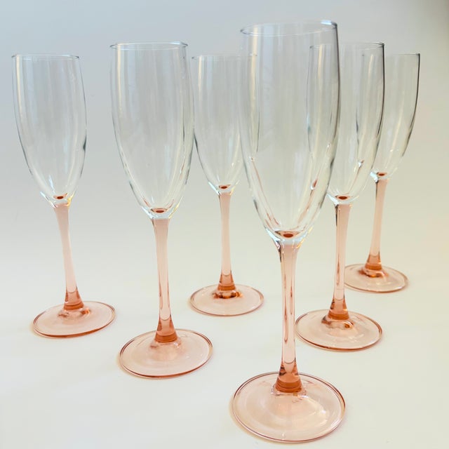 Postmodern Pink Stem Champagne Flutes - Set of 6 For Sale - Image 3 of 7