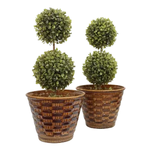Vintage French Majolica Large Cachepot Sarreguemines Topiary Display Basketweave Planter Large Flowerpot - a Pair