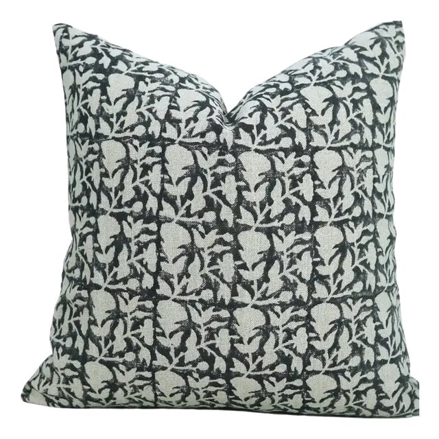 Fabdivine-Decorative Block Print Cushion Cover 22x22 Inch Thick Linen-Midnight For Sale