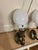 Old Lights On is pleased to offer this signed pair of vintage brass wall sconces with vintage glass shades. They are wired...