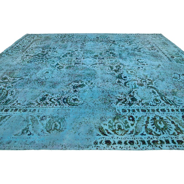 Textile Blue Antique Persian Overdyed Wool Rug With Allover Motif For Sale - Image 7 of 10