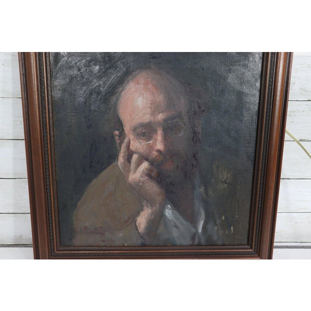 1950s Striking Original Oil on Canvas Portrait of a Contemplative Gentleman by George Weissbort (1928-2013) For Sale - Image 4 of 13
