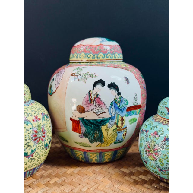 Chinoiserie Vintage Chinese Famille Rose Porcelain Ginger Jar - 8.75” Tall For Sale - Image 3 of 10