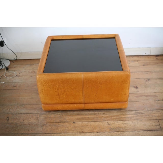 Vintage Coffee Table in Leather and Black Glass, 1970s For Sale - Image 9 of 16