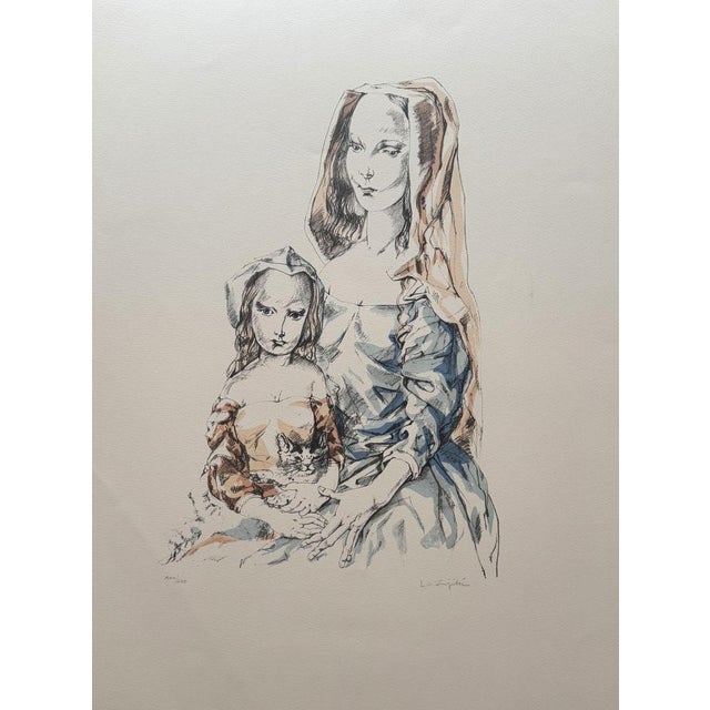 Léonard Tsuguharu Foujita, Woman and Child, 1964, Original Lithograph For Sale - Image 5 of 5