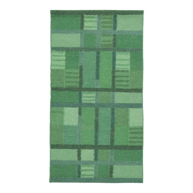 Rug & Kilim’s Scandinavian-Inspired Accent Rug With Green Geometric Patterns For Sale