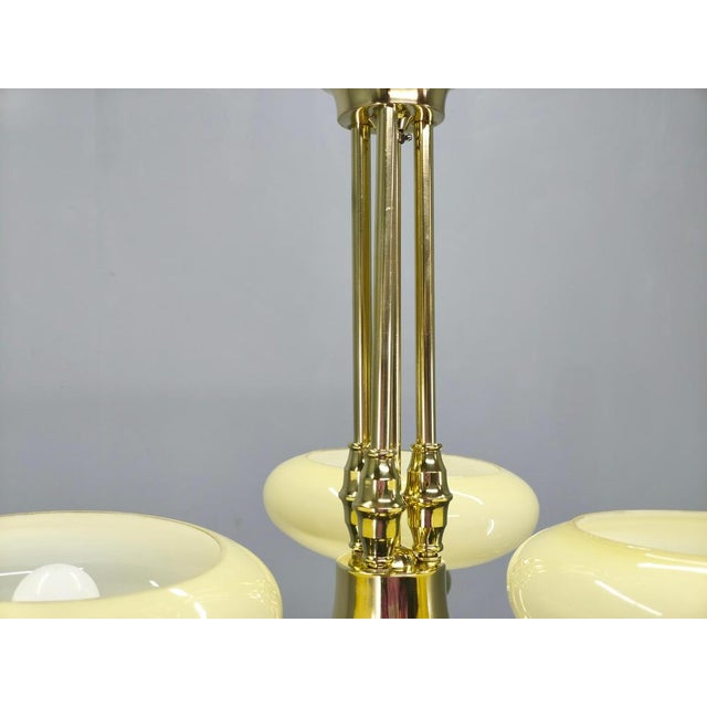 Metal Neoclassical Art Deco Brass Chandelier, Czechoslovakia, 1930s For Sale - Image 7 of 13