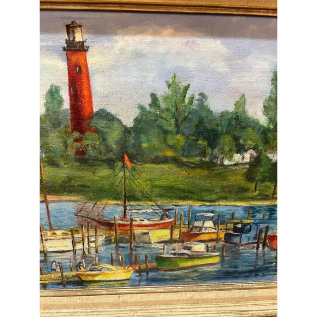 Mid 20th Century Mid-20th Century Painting of a Lighthouse For Sale - Image 5 of 12