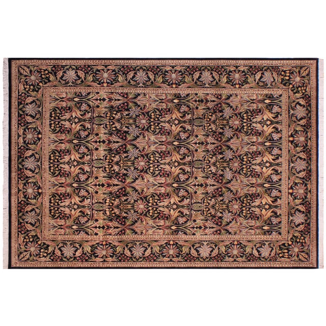 Black Shabby Chic 1990's Floral Pak-Persian Black/Black Wool Rug - 8'11'' X 12'2'' For Sale - Image 8 of 9