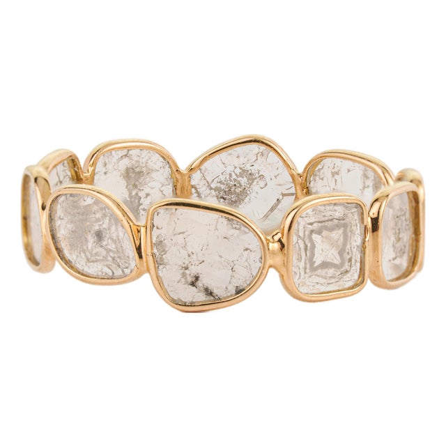 Handmade 1.1ct Uncut Diamond Bezel-Set Band Ring in 18k Yellow Gold Size 5 For Sale