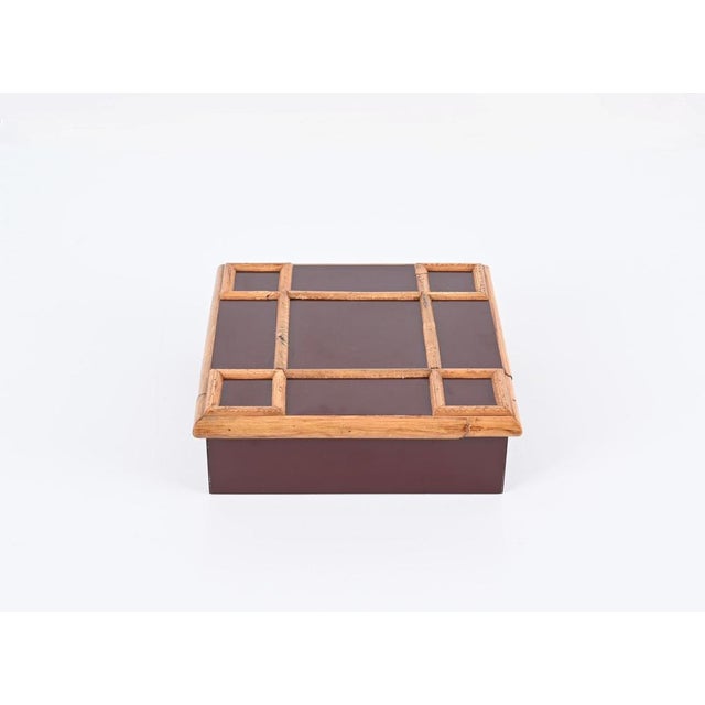 Italian Bakelite and Bamboo Square Decorative Box by Tommaso Barbi, 1980s For Sale - Image 4 of 16