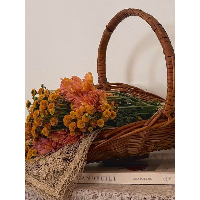 Contemporary Vintage Portuguese Wicker Flower Gathering Basket For Sale - Image 3 of 3