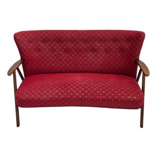 Danish 2-Seater Sofa in Red Fabric with Beech Legs and Armrests, 1960s For Sale