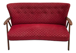 Danish 2-Seater Sofa in Red Fabric with Beech Legs and Armrests, 1960s