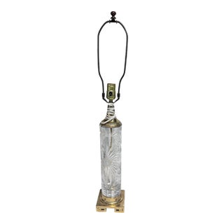 Vintage Dresden Victorian Cut Crystal Glass Flower Brass Table Lamps For Sale