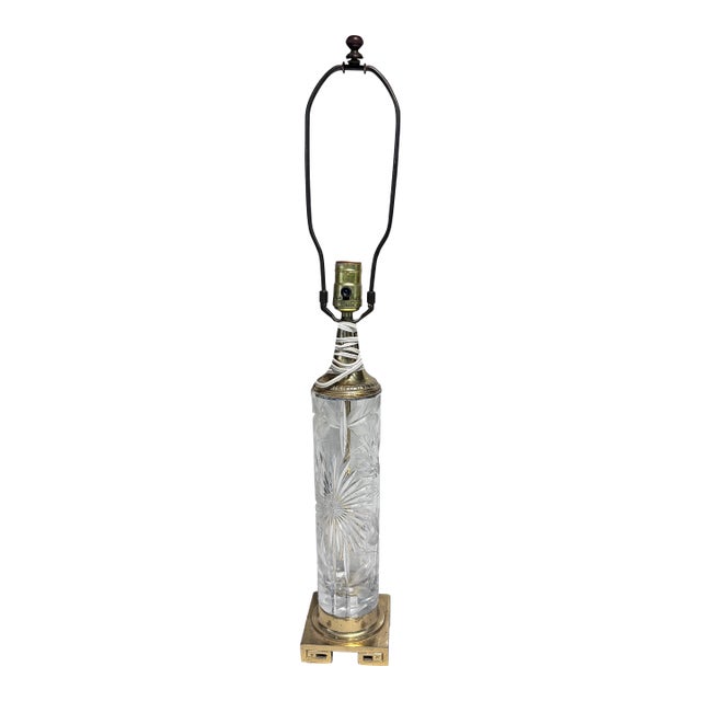Vintage Dresden Victorian Cut Crystal Glass Flower Brass Table Lamps For Sale
