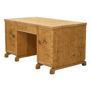 English Desk in Birch Burl with Bee Motif Marquetry, 1950s For Sale