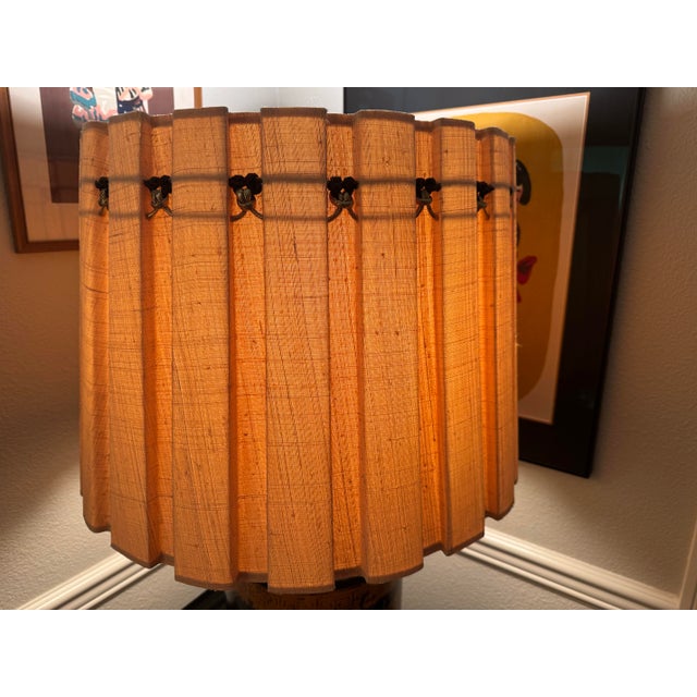 Vintage Chinoiserie Toleware Tea Canister Lamp With Pleated Shade For Sale - Image 9 of 13